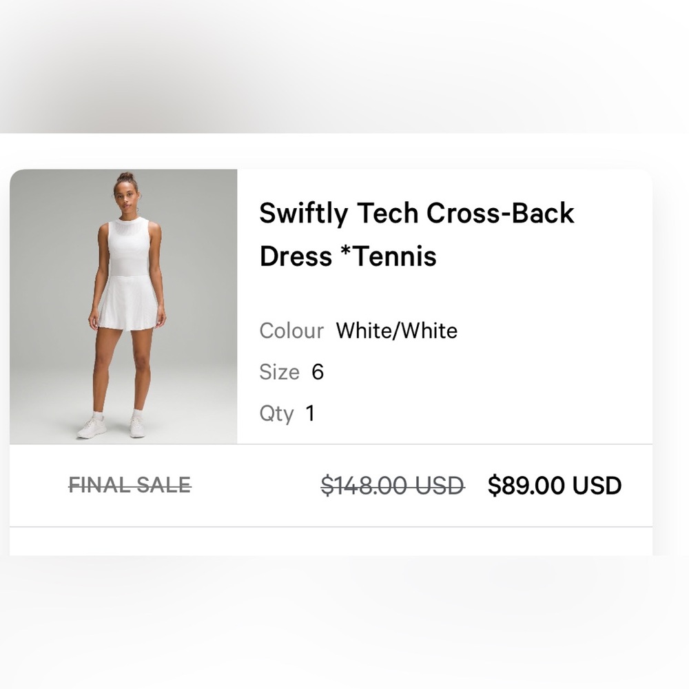 Lululemon white tennis dress, size 6